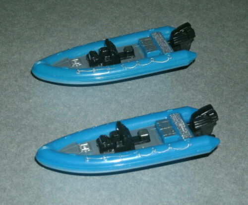 Two 1/64 Scale Pontoon Boat Plastic Toys (Inflatable Style Raft) Greenbrier Blue