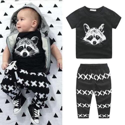 Lovely Newborn Baby Boys Outfits Short Sleeve T-shirt Tops+Pants Clothes Set