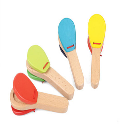 Cute Wooden Castanet Clapper Handle Musical Instrument Toy Children Early Toy 