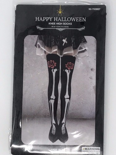 Halloween Knee High Socks 28.35/" x 3.94/" Black w Leg Bones One size fits most
