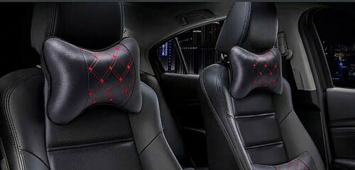 2pcs Black PU Leather Car Headrest Neck Pillow Soft Comfortable Pillow Cushion 