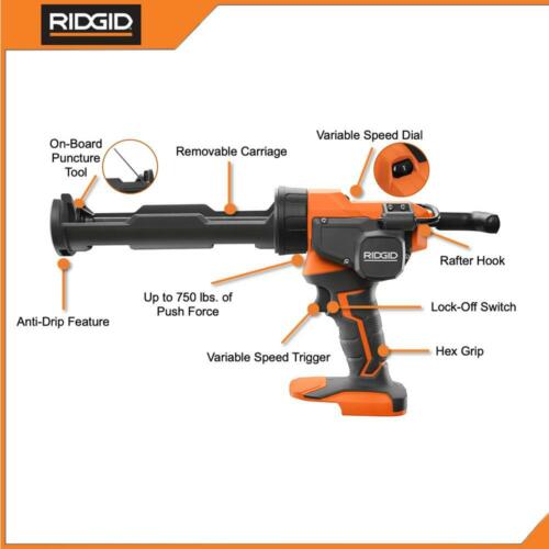 RIDGID Caulk Gun Adhesive Gun Cordless Anti Drip R84044 10 oz 18 Volt Tool Only