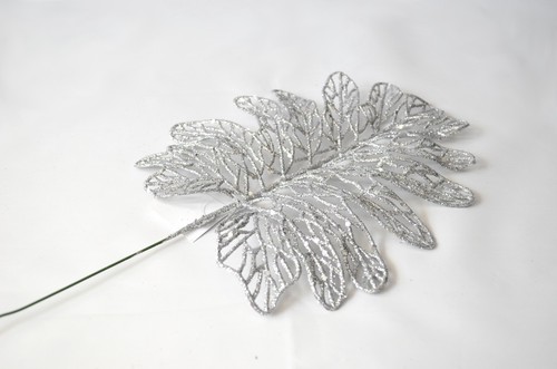 Silver Glitter leaf 40 cm x 6 PCS Christmas weddings floral displays
