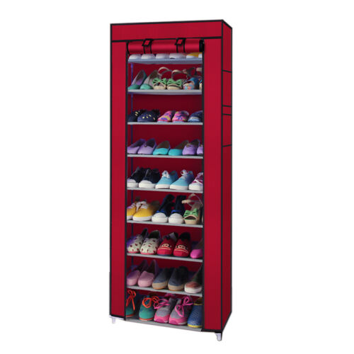 10 Tiers 9 Lattices Shoe Rack Shelf Storage Closet Organizer Cabinet With Cover