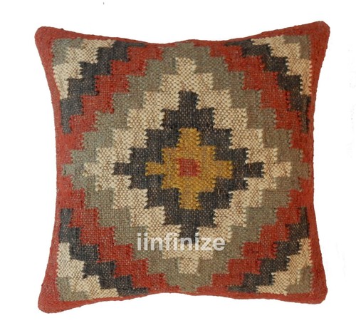 Select 45 CM Indian Wool Jute Cushion Cover Pillowcase Handwoven Throw Sofa Sham