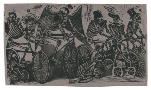 antique Skeletons Riding Bicycles José Posada Skulls 20/"x12/" Art Print Bike