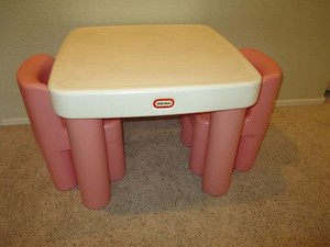 Vintage Little Tikes Pink Table with Drawers 2 Chunky Chairs Toddler Size Play