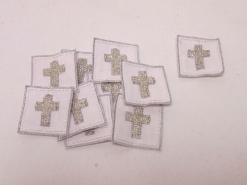 10 x Silver Beaded Cross Christening Card Making Embroidered Motifs #1A134