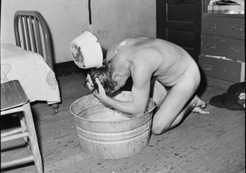 1946 Tipple Worker Taking Bath , Vintage Old Photo 4” x 6” Reprint