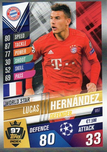 lucas hernández w97 World Star Topps match coronó 101 temporada 2019//2020