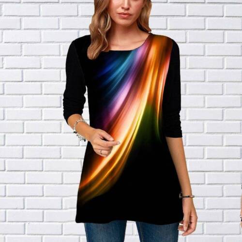 Women Lady Long Sleeves Printed T-Shirt Loose Blouse Party Casual Tunic Tops Tee 