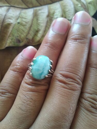 Larimar Ring 925 Sterling Silver Solitaire Ring Dominican Ring Four Stack Design 