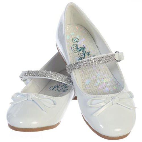 New Black White Ivory Silver Girls Dress Shoes Flats Rhinestones Wedding Kids