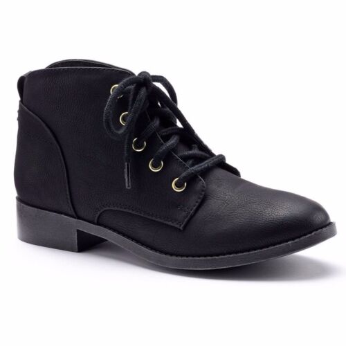 Candie's Lace-Up Ankle Boots Black or Taupe Faux Leather Womens 7-10 NEW $59.99 