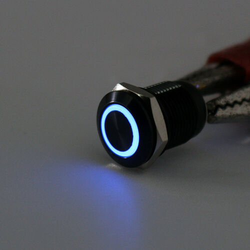 Negro 12v 4 Pin 12mm LED Luz De Metal interruptor de botón momentáneo Impermeable 