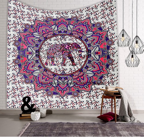 Queen Hippie Tapestries Indian Bohemian Elephant Mandala Wall Hanging Art Throw