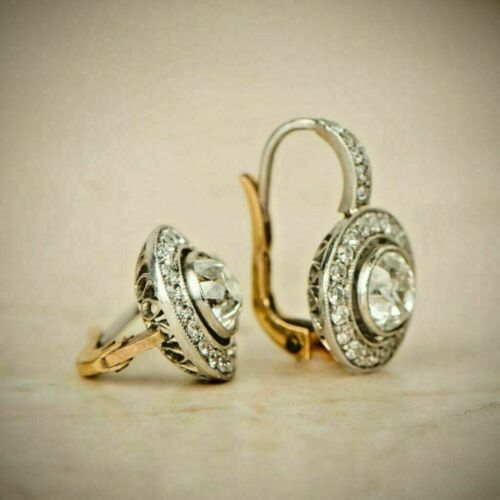4.0Ctw Diamond 14K White Gold Over Art Deco  Antique Vintage Halo Earrings 