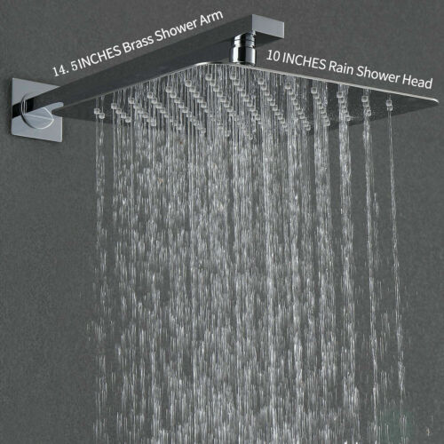 Chrome Shower Faucet Set 10/" Rainfall Head Combo Kit Wall Mount with Mixer Valve