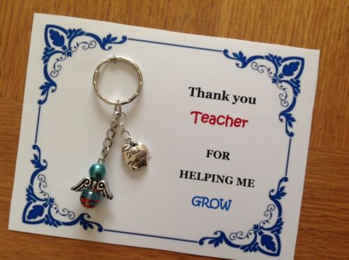 Personalised Thank you teacher keepsake angel keychain gifts keyring card set 
