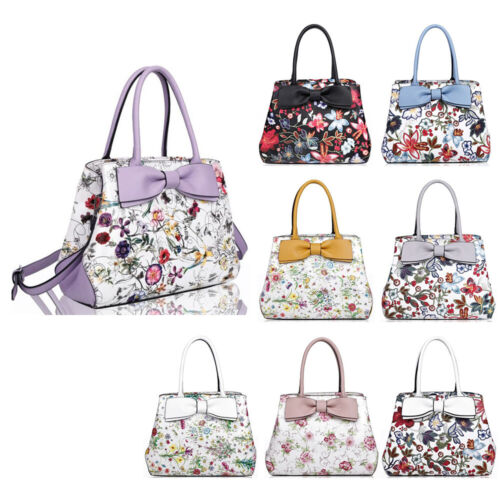 New Womens Floral Print With Bow Detail Handbag Tote Hobo Shopper Shoulder Bag