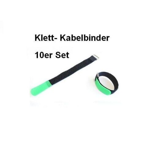 schwarz 10er Set Klettband grün Klettkabelbinder 15 x 1,6cm mit Metallöse 