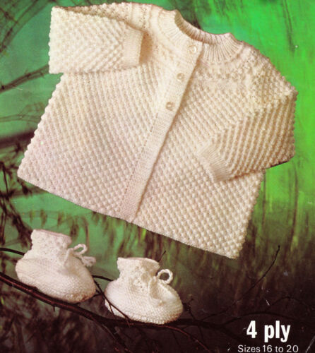 fits 16-20/" Knitting PATTERN Baby Jacket /& Bootees in 4ply