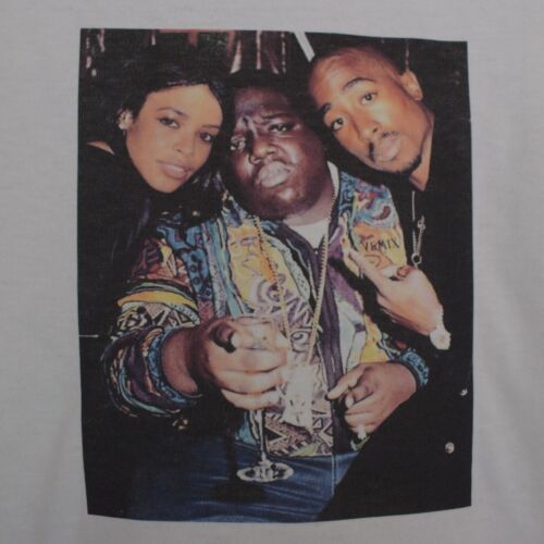 Biggie Tupac Aaliyah RIP White Tee Hip Hop R/&B Tee T-shirt Top by Actual Fact