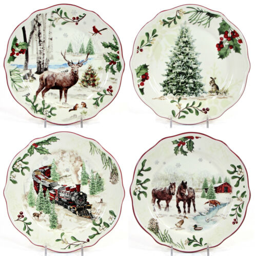NEW Better Homes /& Gardens 2019 WINTER FOREST 8.75/" Salad Plate Set 4Pc Heritage
