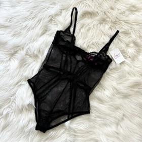 L’Agent by Agent Provocateur NWT Adah Lace-Trimmed Tulle Bodysuit Black 34C