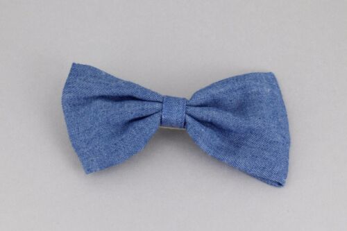Blue denim chambray barrette fabric bow metal hair clip barrette hair 4/" wide