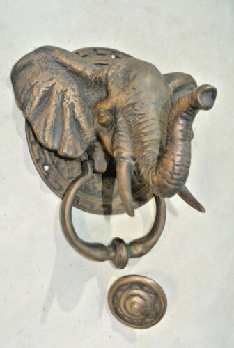 large heavy ELEPHANT trunk front Door Knocker SOLID  BRASS old style look aged B