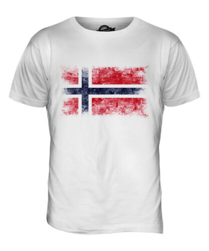 Norway Bandiera Effetto Consumato T-Shirt Uomo Top Norge Norvegese Noreg Maglia