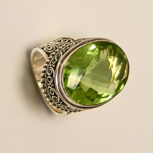 Peridot Quartz Ring 925 Solid Sterling Silver Handmade Jewelry Size 3-13 US