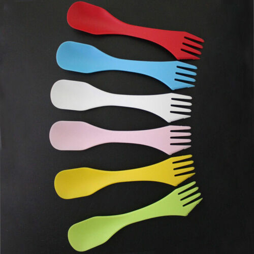 6 pcs//pack Plastic Spork Spoon Fork Outdoor Camping Cutlery Traveling Hikin Q6T5