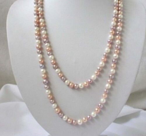 Natural 7-8mm white pink purple freshwater pearls necklace 50/" JN34