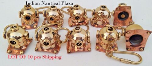 Lot Of 10 Pc New Brass Divers Helmet Keychain Nautical Maritime Yatching Diving 