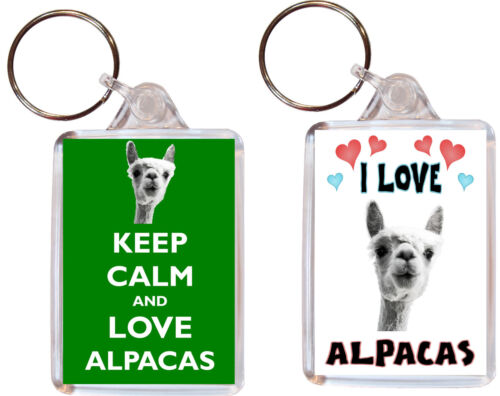 I Love & Keep Calm Key Fob Chain Gift/Present 2 x Alpaca/Alpacas Keyrings 