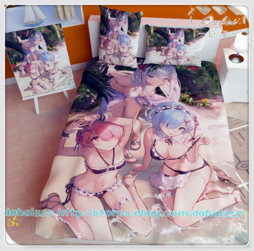Anime Re:Zero kara REM Double Bed Sheet Blanket Quilt Cover Full Set 4PCS #X32