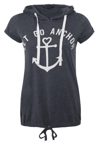 SUBLEVEL Damen Anker T-Shirt mit Kapuze Shirt bedruckt im maritimen Look