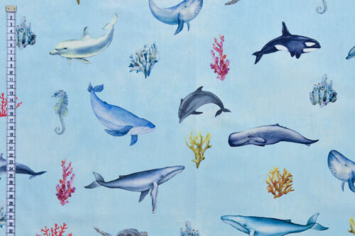 coussins Ocean Life Tissu-Dauphins /& Baleines 100/% coton Quilting /& Crafts