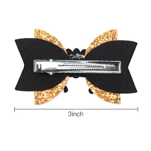2pcs 3” Girls Halloween Cartoon Glitter Hair Bows with Clip Kids Funny Barrettes
