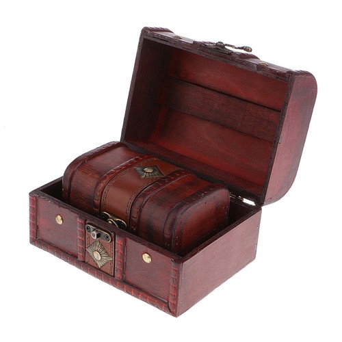 2X Vintage Wood Jewelry Storage Box Treasure Chest Organizer Gift Decor Box