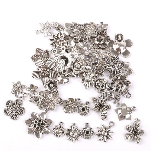50pcs Tibetanische Silberne Blumen Charme Anhänger Perlen Schmuckherstellung