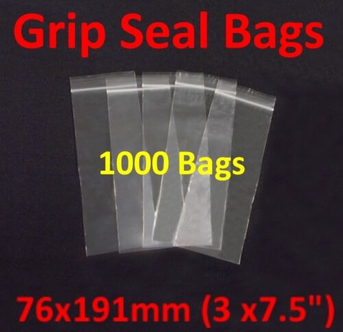 high quality Polythene Bags grip self resealable 76mm x 191mm 200 gauge