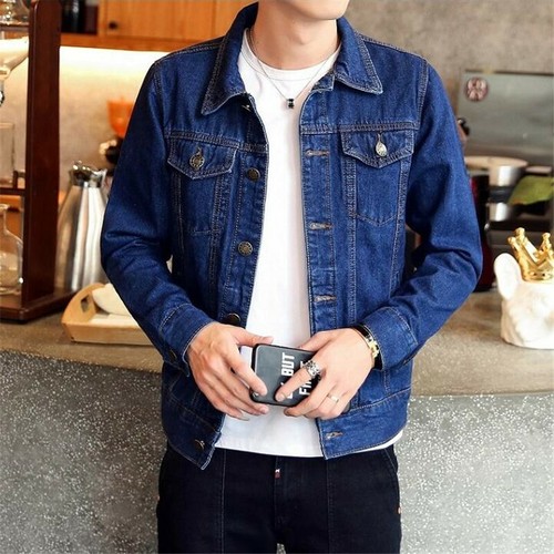 Mens Classic Denim Jacket Coat Casual Retro Bomber Trucker Biker Jean Outwear