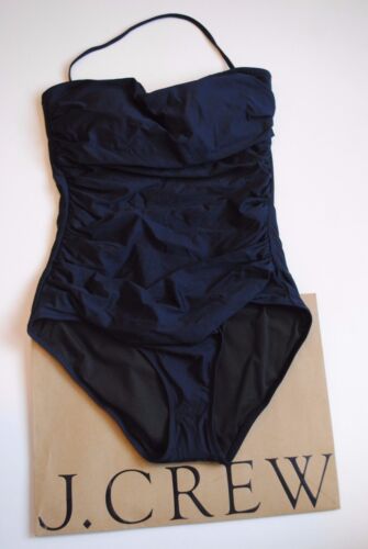 NEW J Crew D Cup Ruched Bandeau One Piece Swimsuit Tank NAVY Sz 2 XS B6842 