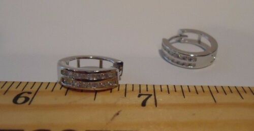 TWO ROW HOOP EARRINGS W// 1 CT LAB DIAMONDS 15MM BY 4MM// 925 STERLING SILVER
