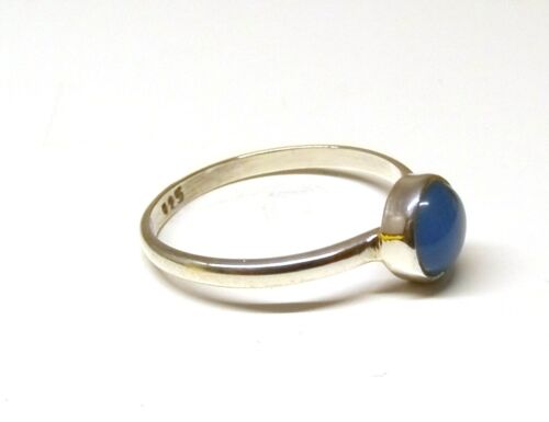 Handmade 925 Sterling Silver Blue Chalcedony Stone Plain Band Ring Size J to T