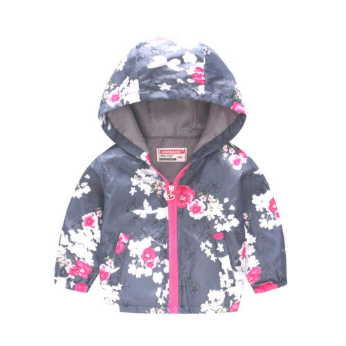 Toddler Kids Boys Girls Hooded Rain Coat Wind Jacket Hoodie Waterproof Outwear