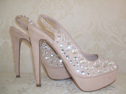 RRP £75 BNWB KURT GEIGER MISS KG SIZE 5 OR 6 POSER NUDE DIAMANTE SLINGBACK SHOES